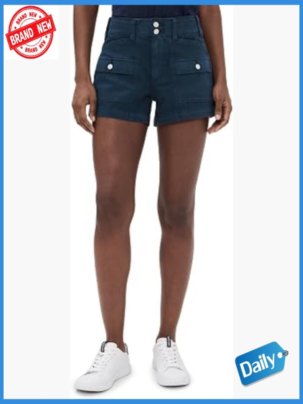 Mid Rise Women's Cargo Shorts with Utility Pockets Cotton Blend Stretch